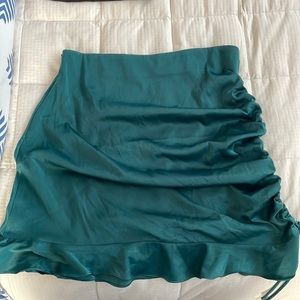 Emerald Green About Us from Revolve ruched satin mini skirt